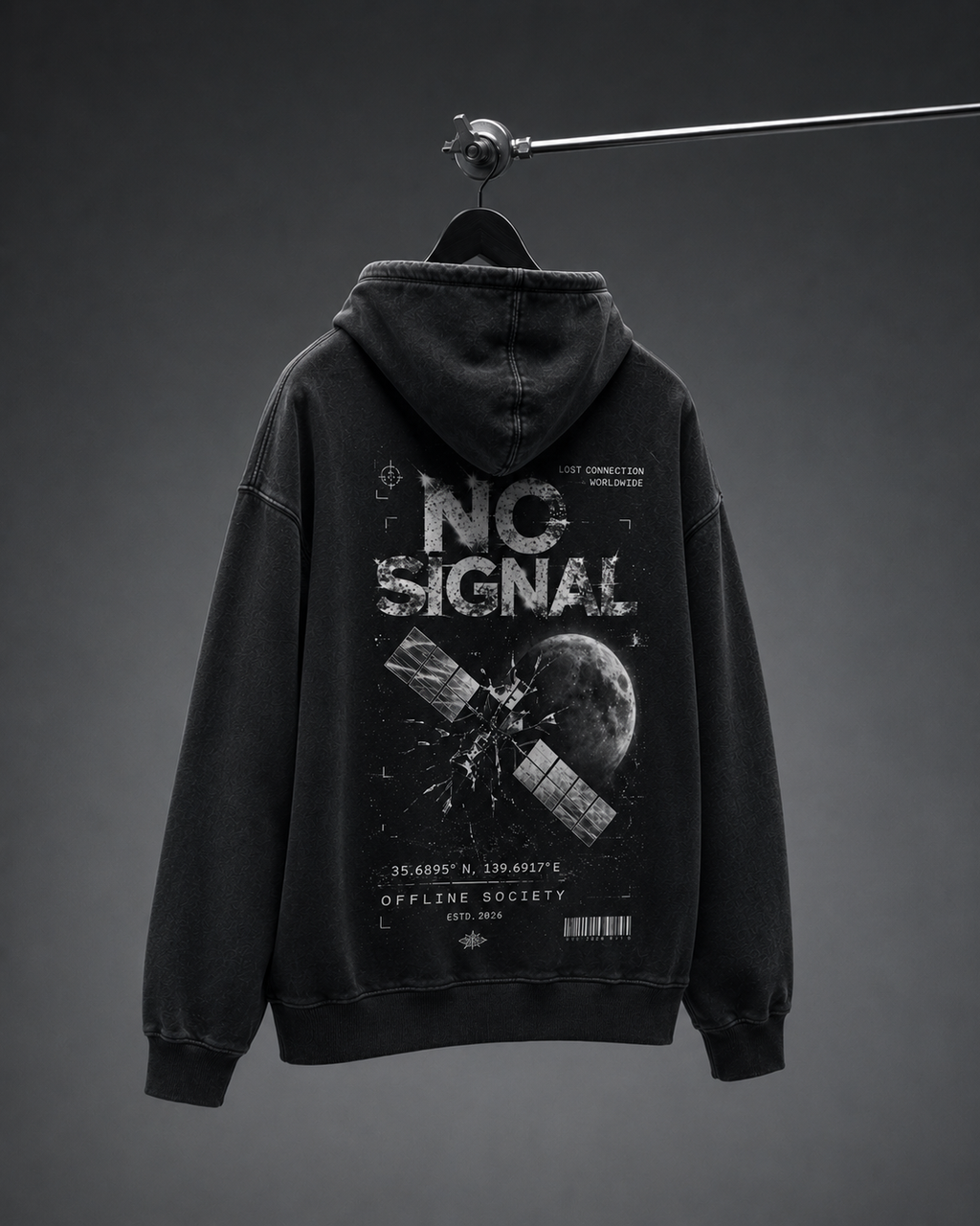 No Signal Washed Oversized Hooded Sweatshirt
