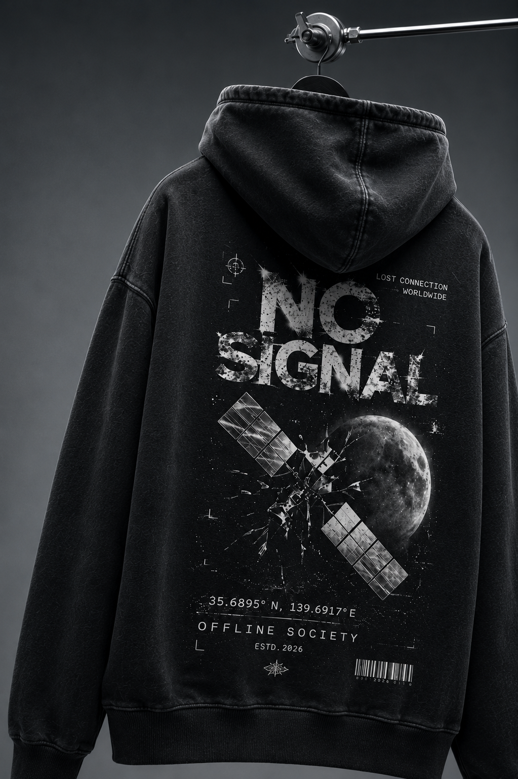 No Signal Washed Oversized Hooded Sweatshirt