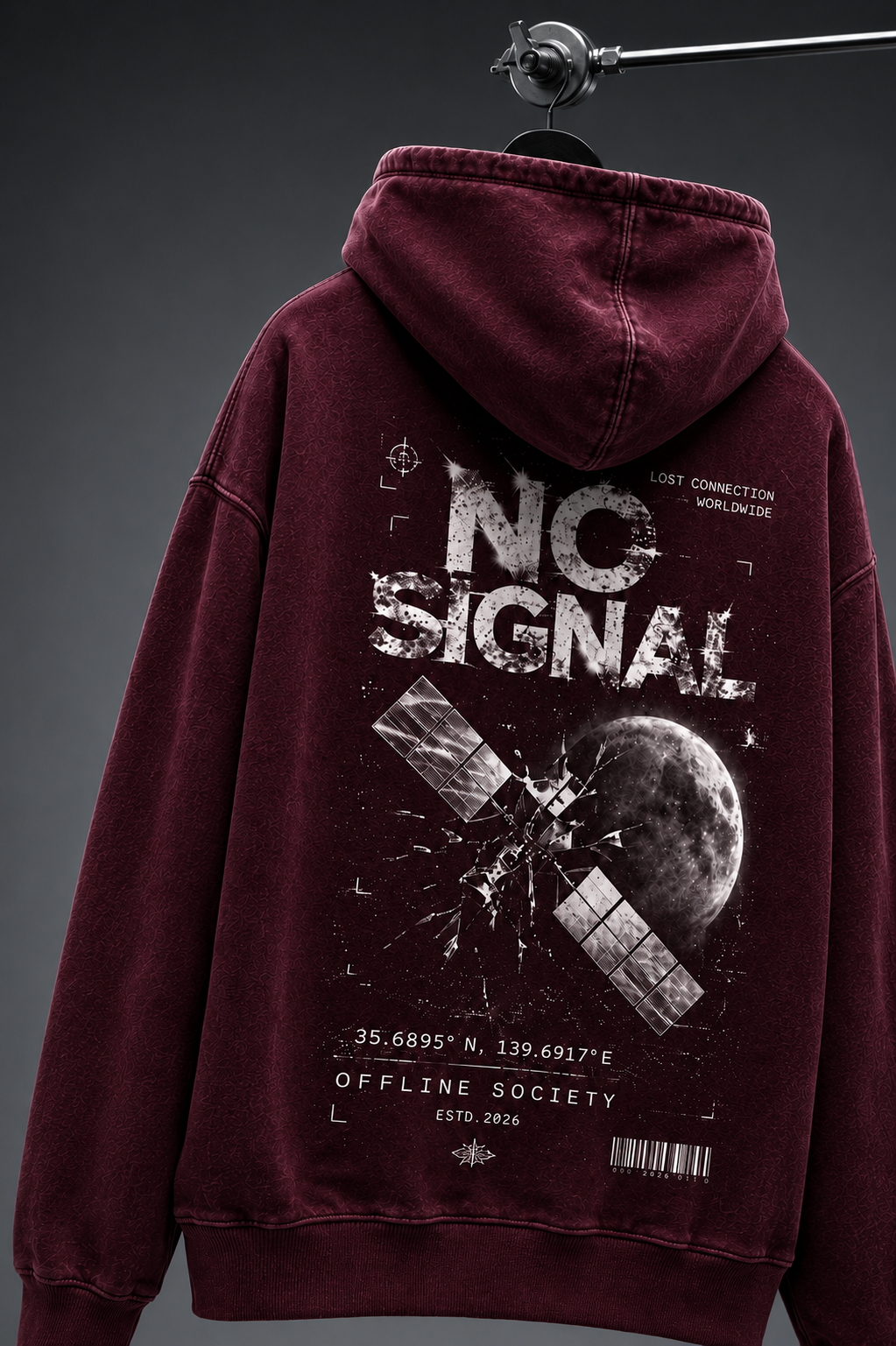 No Signal Washed Oversized Hooded Sweatshirt