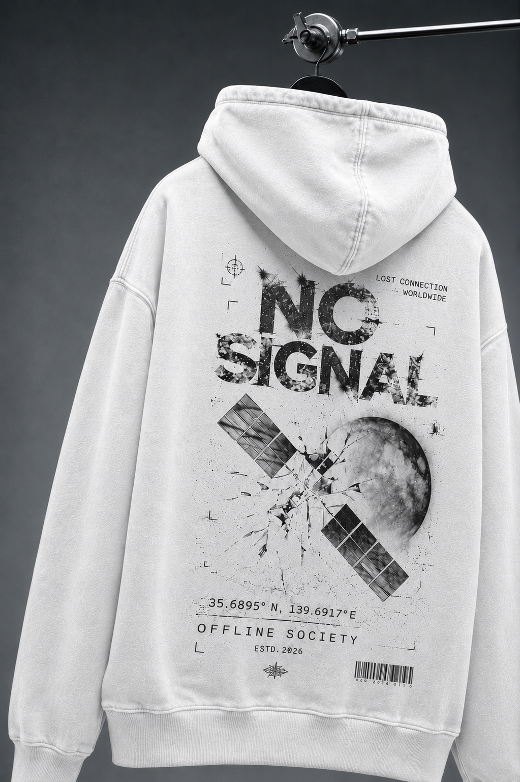 No Signal Washed Oversized Hooded Sweatshirt