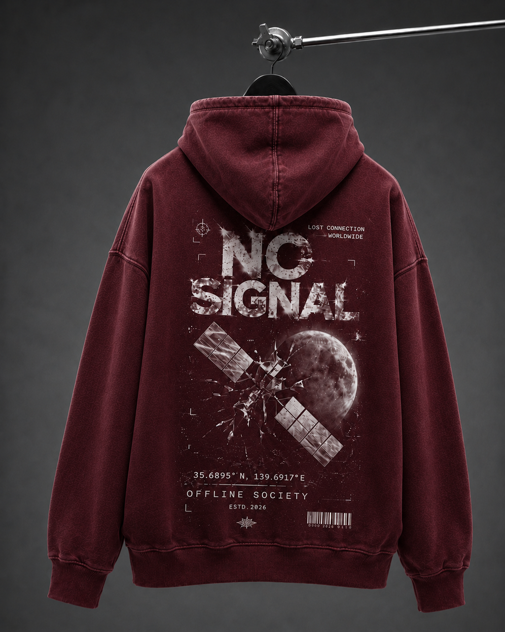 No Signal Washed Oversized Hooded Sweatshirt